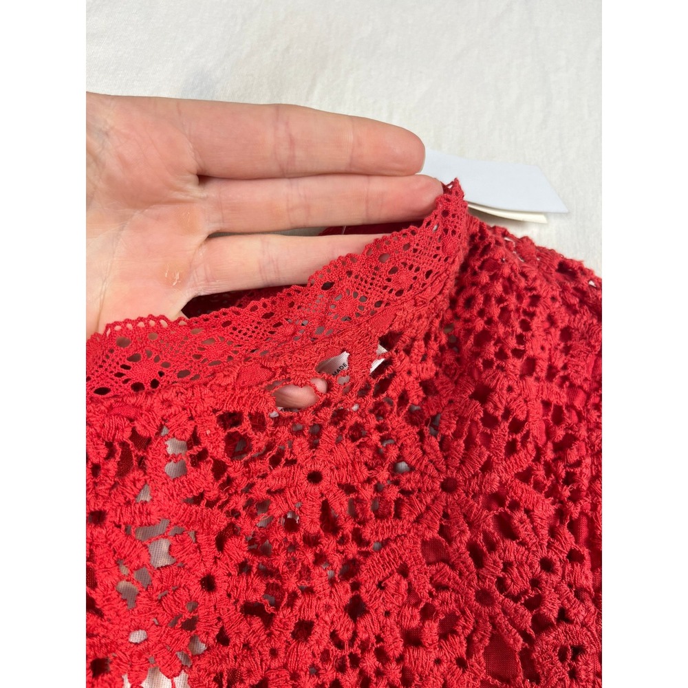 Velvet by Graham & Spencer Red Crochet Lace Shift Dress Sleeveless Small NEW - Picture 8 of 9